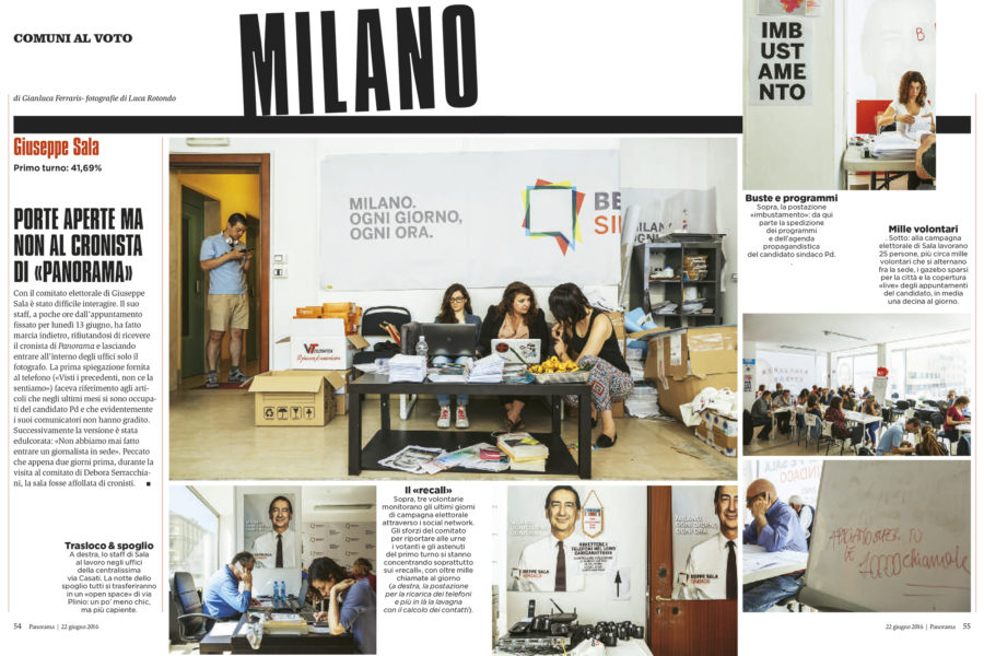 Luca Rotondo tearsheets per Panorama assignement reportage Ballottaggi Giuseppe Sala Stefano Parisi